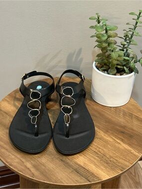 Oka-B Black Jeweled Comfort Thong Sandals Made USA Women’s 9 EU39